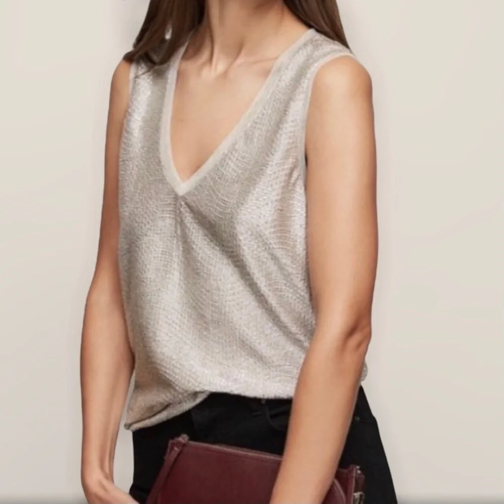 REISS Ona Metallic V-neck Sleeveless Top Size XS